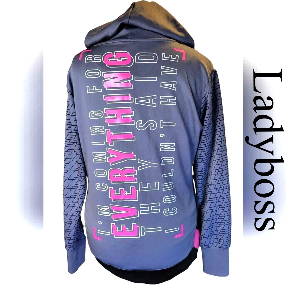 Ladyboss Hoodie Women XL Gray Modal Blend‎ Graphic Pullover Sporty Motivational